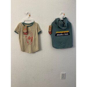 Arcadia Trails green hoodie and logo tan tee dog size medium